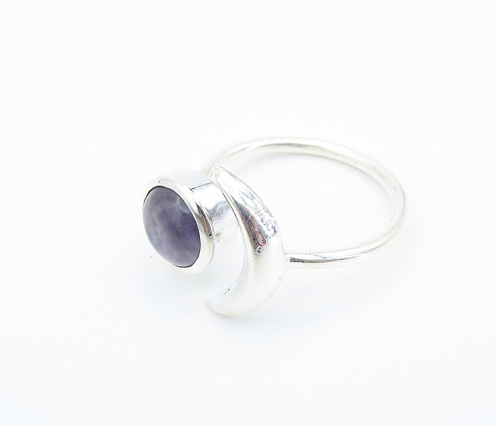 925 Sterling Silver  Cabochon Cut Amethyst Crescent Moon Band Ring Sz 8 RG8148