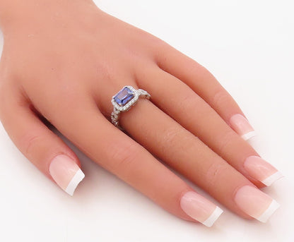 925 Sterling Silver Vintage Ring Designer CZ & Rectangle Sapphire  Sz 7  RG30689