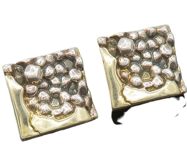 N.S. BARON 925 Silver & 14K GOLD  Vintage Sculpted Drop Earrings  EG10064
