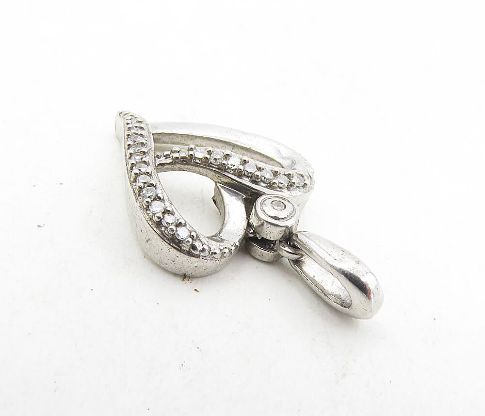 925 Sterling Silver  Shiny White Topaz Petite Open Love Heart Pendant  PT6481