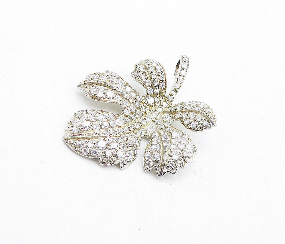 925 Sterling Silver  Vintage Cubic Zirconia Single Autumn Leaf Pendant  PT3363