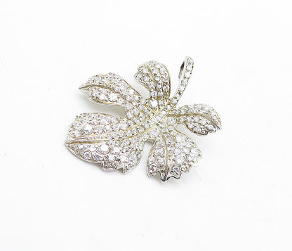 925 Sterling Silver  Vintage Cubic Zirconia Single Autumn Leaf Pendant  PT3363
