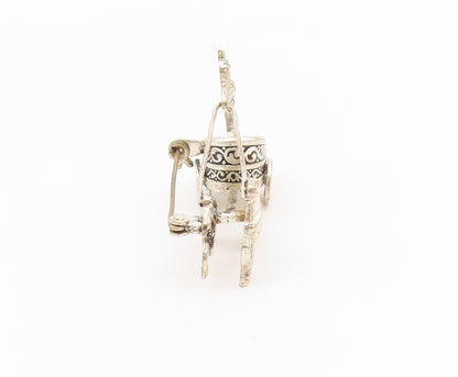 925 Sterling Silver Vintage Brooch Antique 3D Cut Royal Chariot  BP11684
