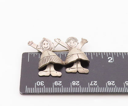 925 Sterling Silver Vintage Brooch EFS Dancing Children Figural Pin  BP12543