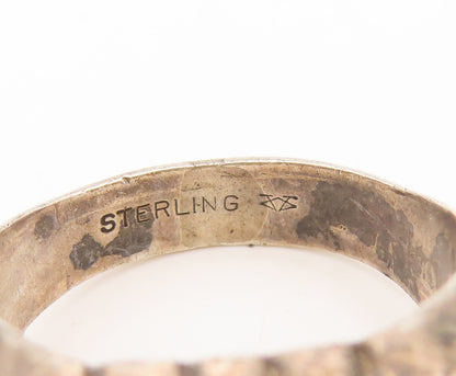 925 Silver Vintage Ring Antique Carved Band Solid Square Top Sz 10  RG27570