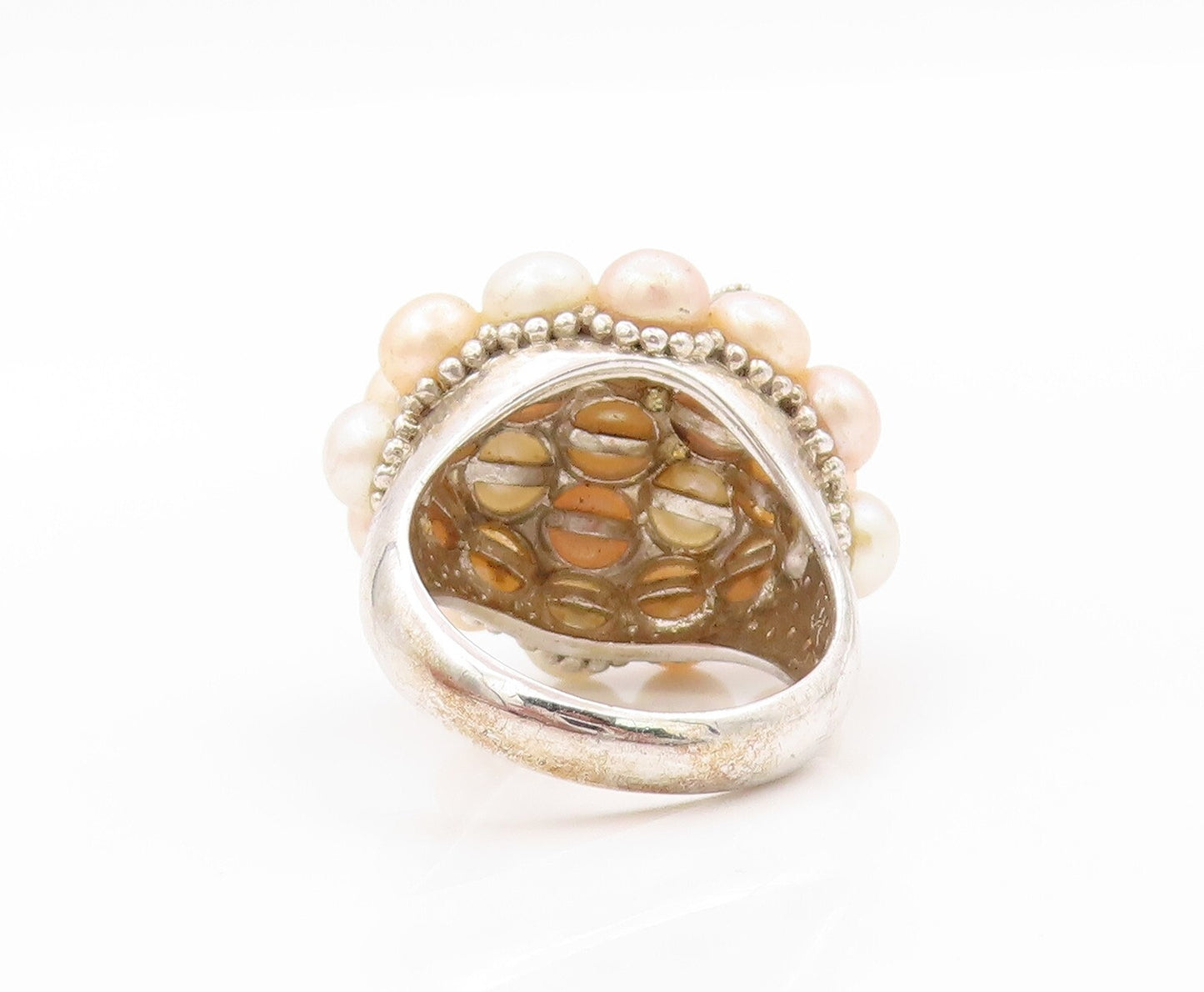 925 Sterling Silver Vintage Ring Designer Pearls Cluster Starfish  SZ 8  RG31941