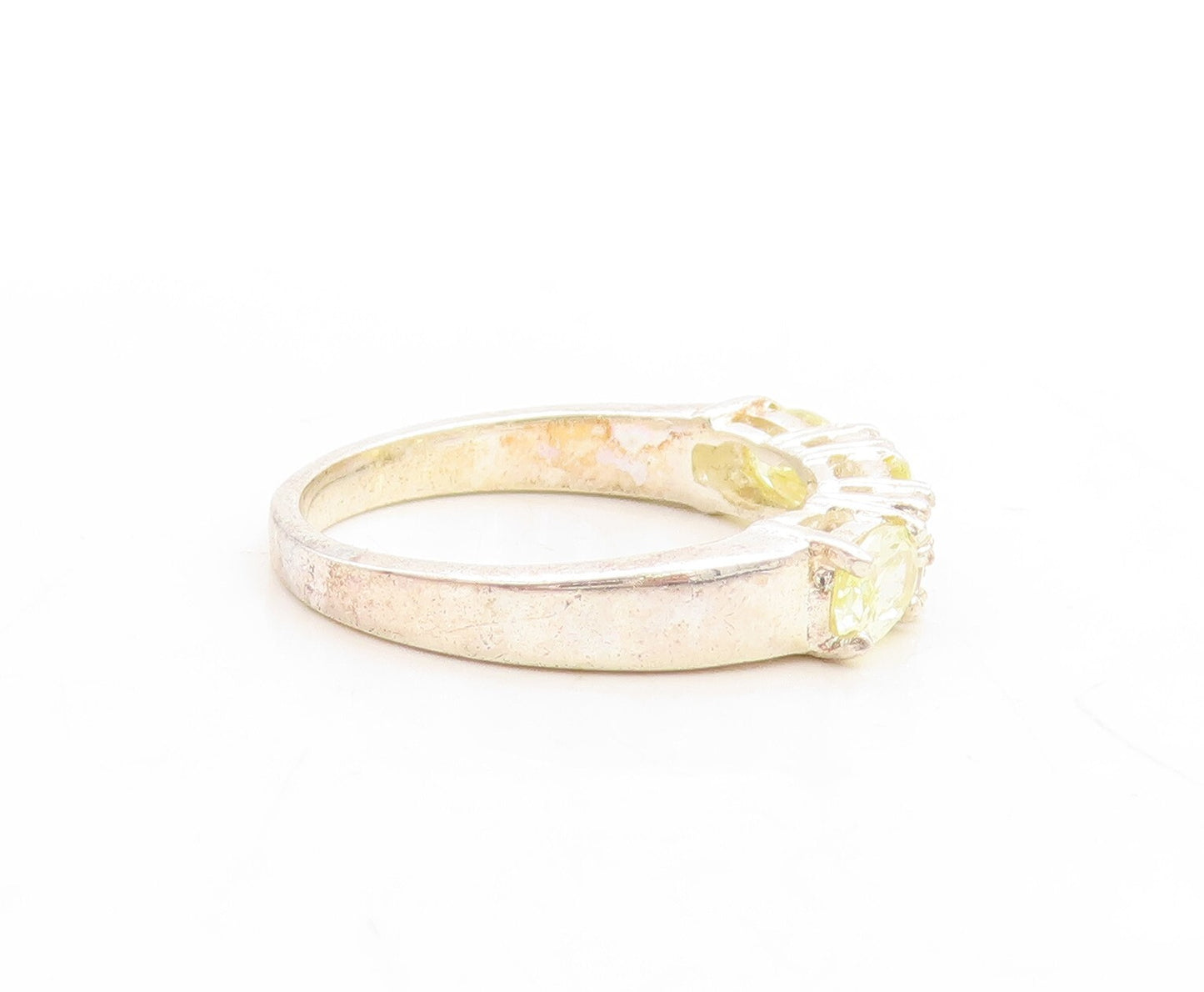 925 Sterling Silver Vintage Ring Citrine & CZ Inlay Band  Sz 9.25  RG31229