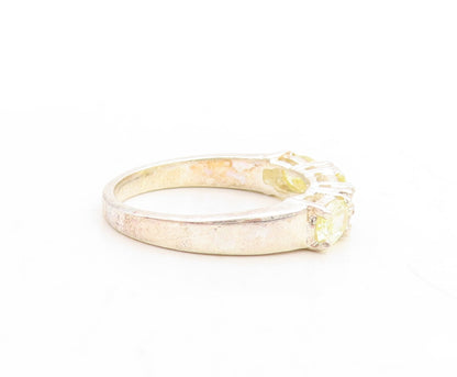 925 Sterling Silver Vintage Ring Citrine & CZ Inlay Band  Sz 9.25  RG31229