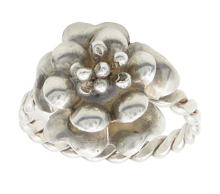 925 Sterling Silver  Vintage Large Handmade Flower Cocktail Ring Sz 16 RG15869