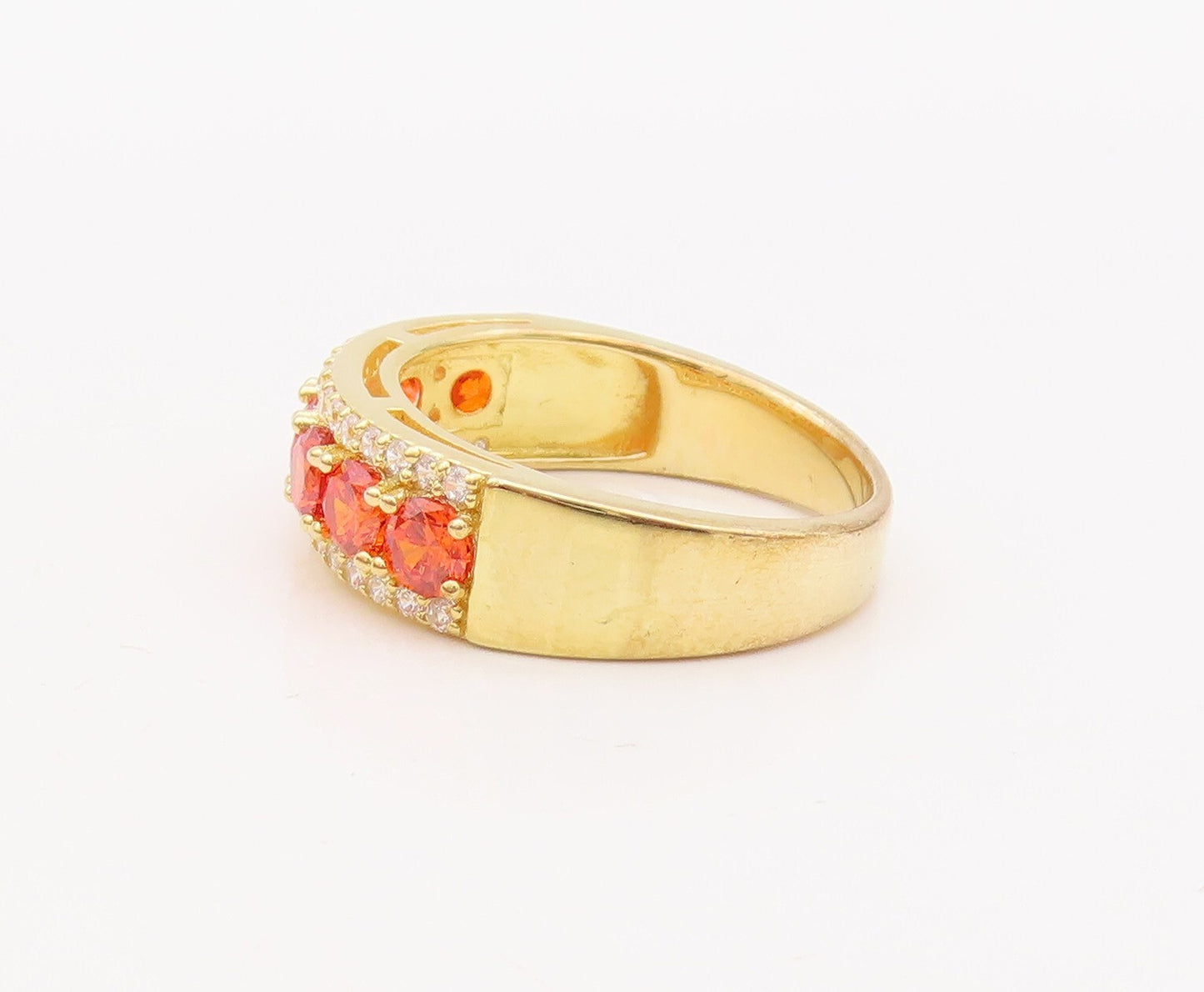 925 Sterling Silver Vintage Ring Gold Plated Red & White CZ  Sz 7  RG29326