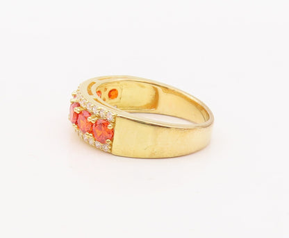 925 Sterling Silver Vintage Ring Gold Plated Red & White CZ  Sz 7  RG29326
