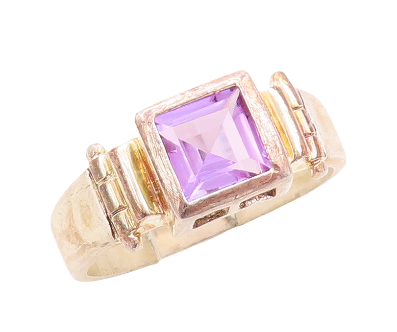 925 Sterling Silver Vintage Ring Hinged Square Cut Amethyst  Sz 7  RG31118