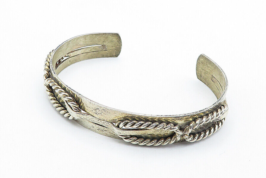 925 Sterling Silver  Vintage Rope Twist Detail Shiny Cuff Bracelet  BT2659