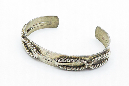 925 Sterling Silver  Vintage Rope Twist Detail Shiny Cuff Bracelet  BT2659