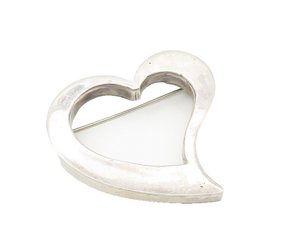 MEXICO 925 Sterling Silver  Vintage Open Love Heart Smooth Brooch Pin  BP7221