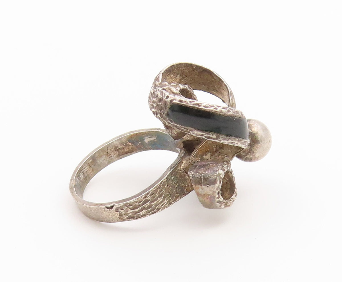 925 Sterling Silver Vintage Ring Brutalist Textured Ribbon Band  Sz 6.5  RG36849