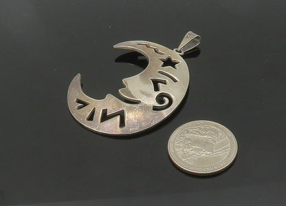MEXICO 925 Silver  Vintage Crescent Moon Face Cutout Detail Pendant  PT17030