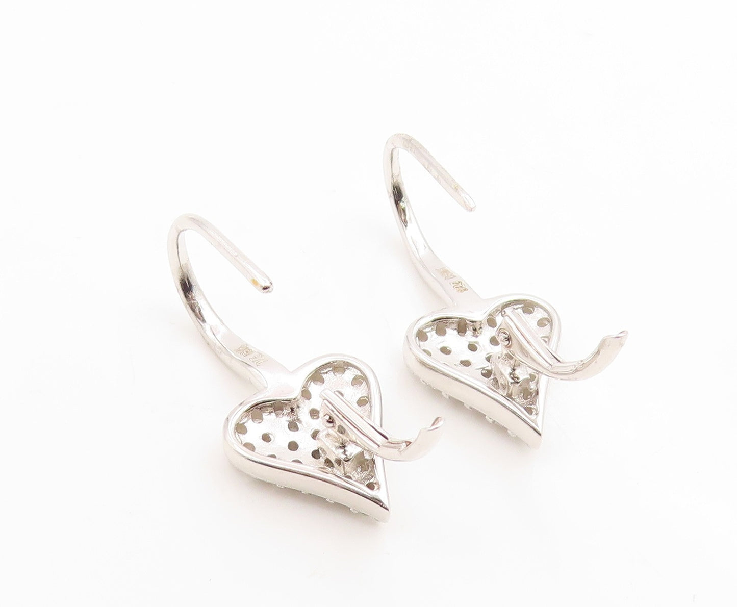 925 Sterling Silver Vintage Earrings Cluster CZ Love Heart Lever Back  EG14153
