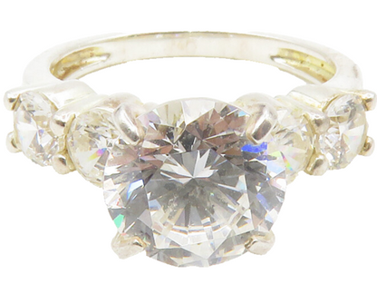 925 Silver  Sparkling Cubic Zirconia Solitaire With Accents Ring Sz 5  RG14243