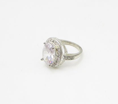 925 Silver  Vintage White Topaz & Cubic Zirconia Cocktail Ring Sz 8  RG3202