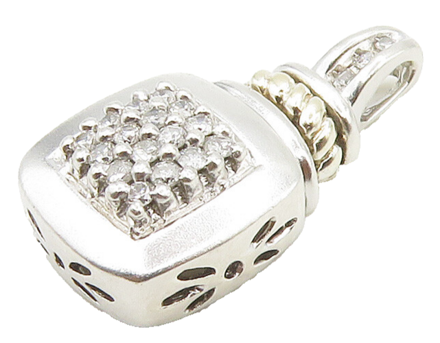925 Sterling Silver & 14K GOLD  Genuine Diamonds Square Twist Pendant  PT12045
