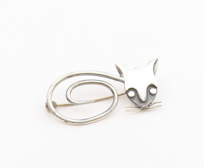 DELFINO MEXICO 925 Silver  Vintage Two Tone Modernist Cat Brooch Pin  BP8146