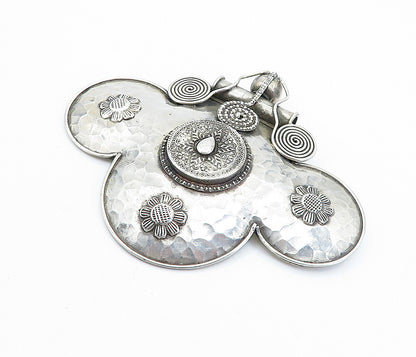 925 Sterling Silver  Vintage Antique Hammered Floral Slide Pendant  PT5956