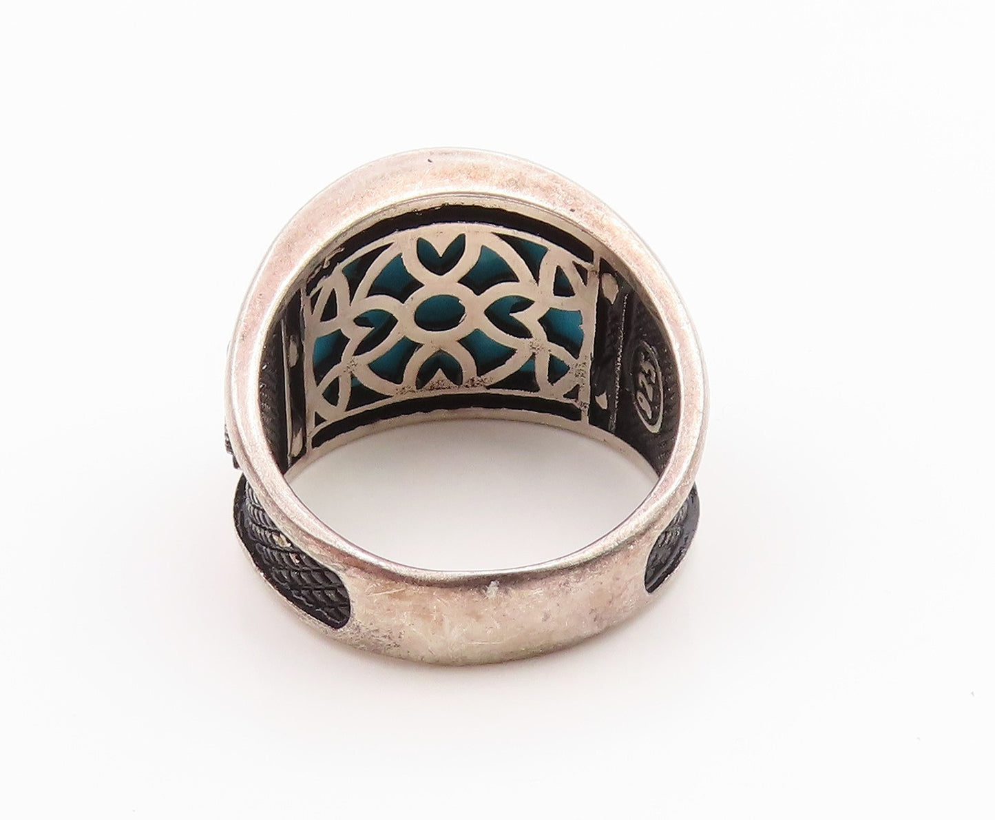 925 Sterling Silver Vintage Ring Turquoise & Spinel Eagle Band  Sz 11  RG36077