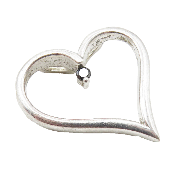 925 Sterling Silver  Genuine Black Diamond Open Love Heart Pendant  PT8014