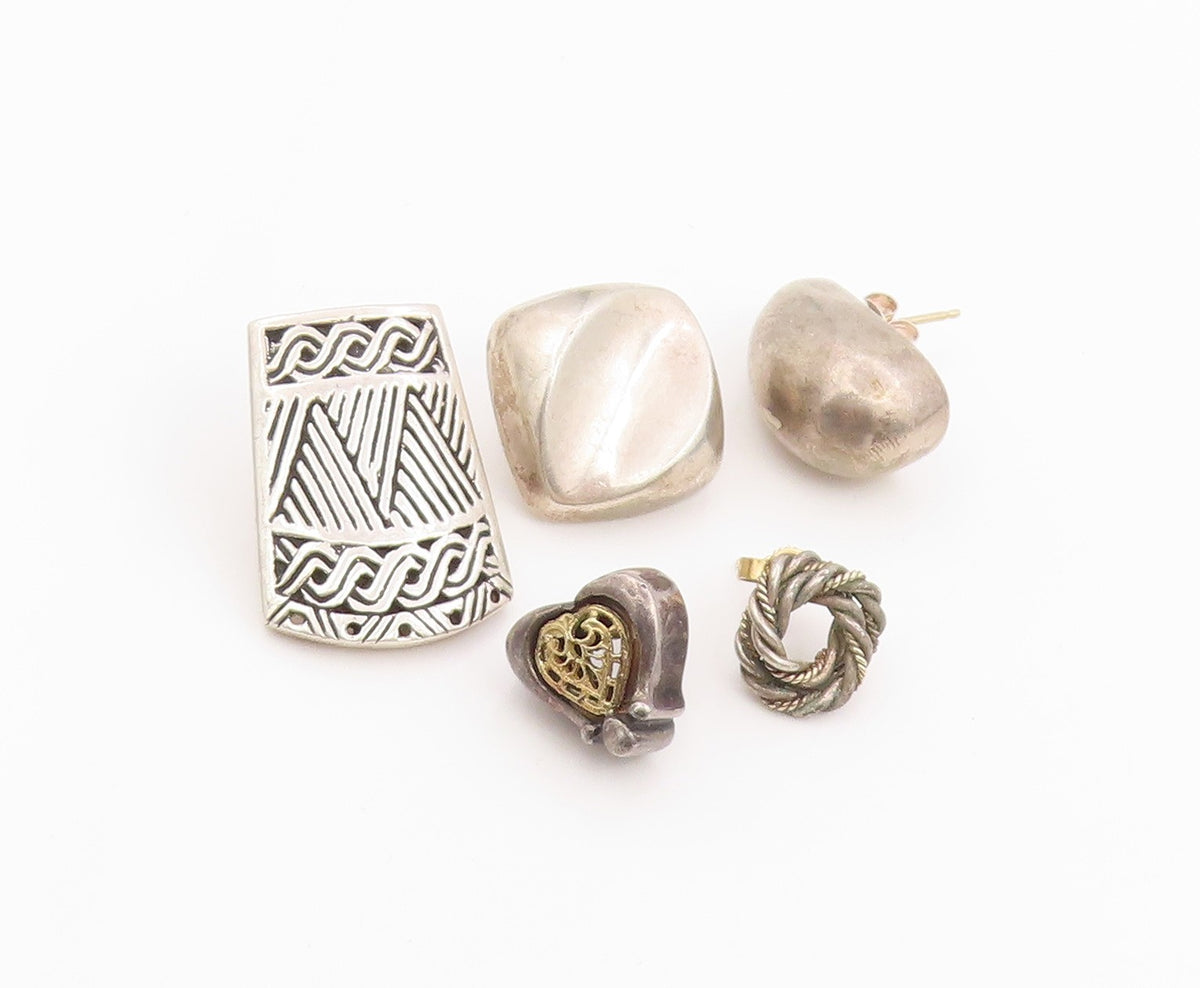 14k Gold & 925 Sterling Silver Vintage Earrings Modernist Single Pieces  EG14303
