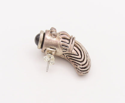 925 Sterling Silver Vintage Earrings Carved Antique Onyx Animal Tooth  EG12893