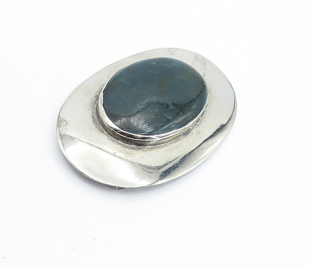 925 Sterling Silver  Vintage Jasper Shiny Flat Oval Slide Pendant  PT5027