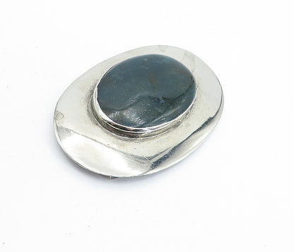 925 Sterling Silver  Vintage Jasper Shiny Flat Oval Slide Pendant  PT5027