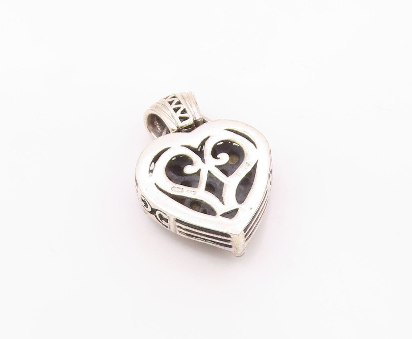 925 Silver  Vintage Mother Of Pearl & Black Onyx Love Heart Pendant  PT17930