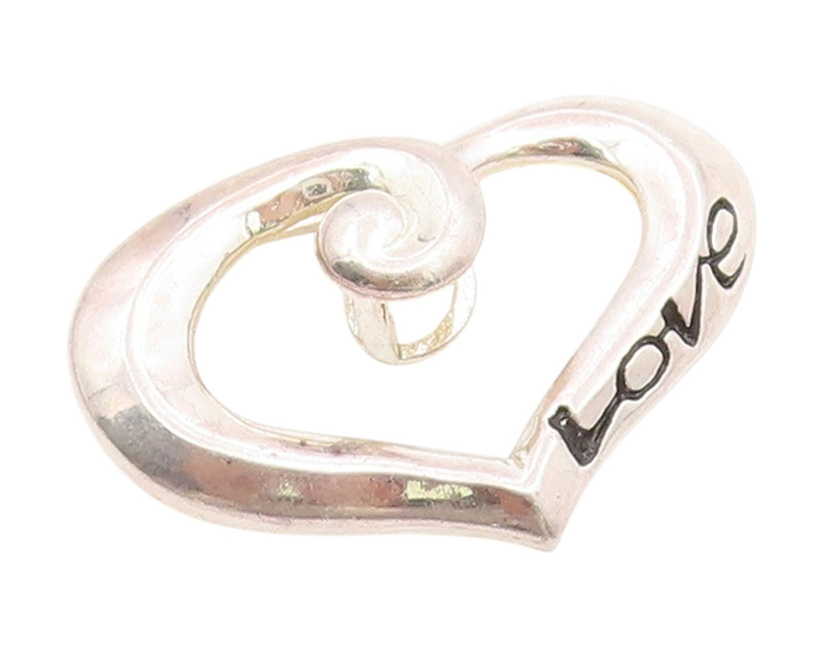925 Sterling Silver Vintage Pendant Swirly Twisted Open Love Heart Charm PT25804