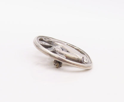 925 Sterling Silver Vintage Brooch Pin Deer Running In Forest  BP11179