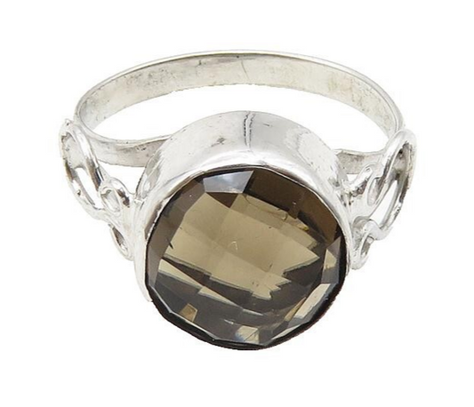925 Sterling Silver  Faceted Smoky Topaz Shiny Petite Band Ring Sz 6  RG10282