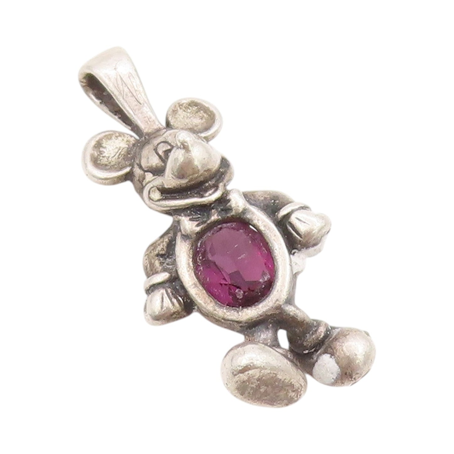 925 Sterling Silver Vintage Pendant DISNEY Amethyst Micky Mouse Charm  PT24495