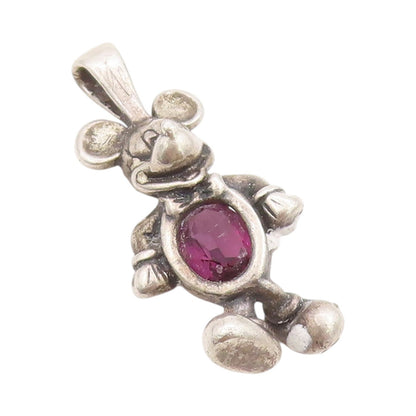 925 Sterling Silver Vintage Pendant DISNEY Amethyst Micky Mouse Charm  PT24495