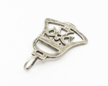 925 Sterling Silver  Vintage Dark Tone Cutout Ribbon Bell Pendant  PT8739