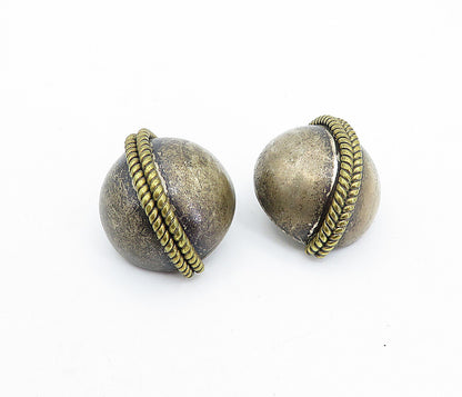 MEXICO 925 Sterling Silver  Vintage Rope Twist Dome Non Pierce Earrings EG2314