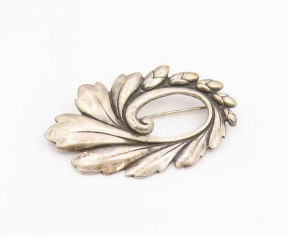 925 Sterling Silver Vintage Brooch Pin VIKING CRAFT Floral Leaf Swirl  BP12470