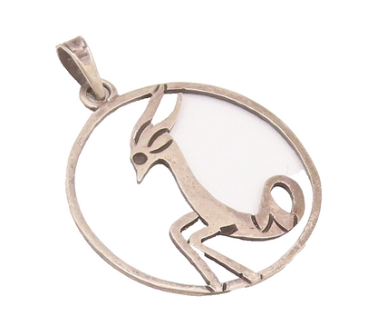 925 Sterling Silver Vintage Pendant Circular Framed Stencil Cut Deer  PT22827