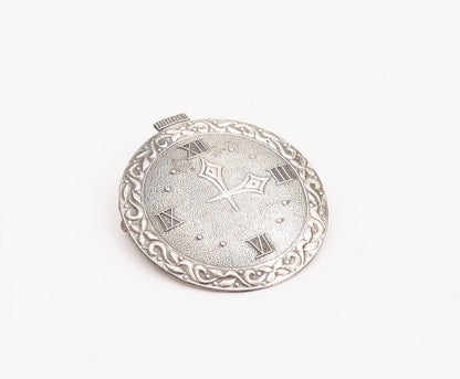 925 Sterling Silver Vintage Brooch Pin Swirly Carved Bordered Wall Watch BP10975