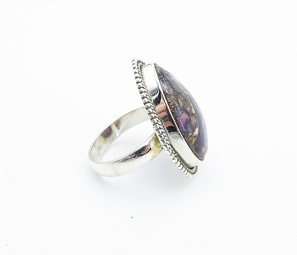 925 Sterling Silver  Cabochon Cut Jasper Tear Drop Cocktail Ring Sz 7  RG8050