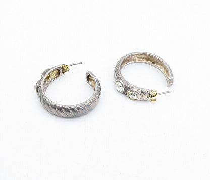 925 Sterling Silver  Vintage Topaz Dark Tone Twist JHoop Earrings  EG2149