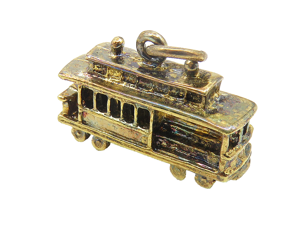 925 Sterling Silver  Vintage Petite Dark Tone Trolley Car Drop Pendant  PT8726