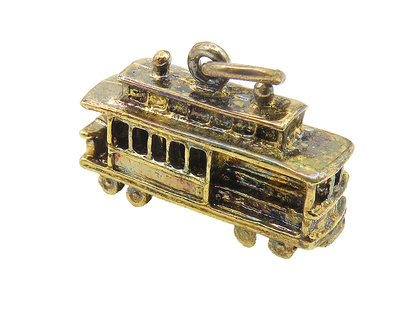 925 Sterling Silver  Vintage Petite Dark Tone Trolley Car Drop Pendant  PT8726
