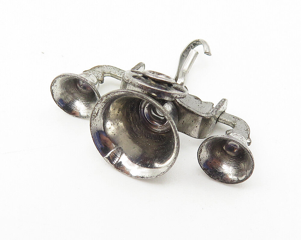 925 Sterling Silver  Vintage Dark Tone Old Fashioned Telephone Pendant  PT8488