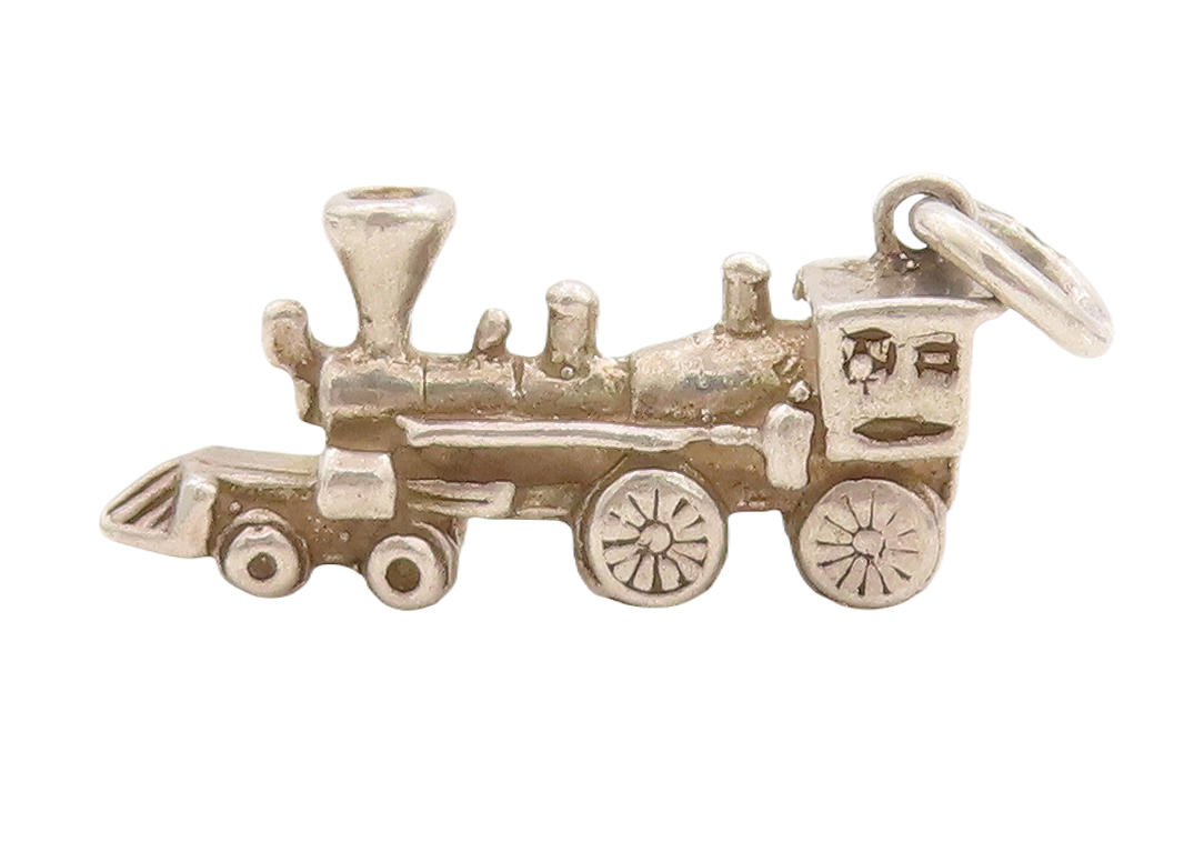 925 Sterling Silver Vintage Pendant Mini Carved Train Engine Charm  PT23472
